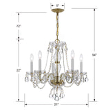 Crystorama Traditional Crystal 5 Light Clear Italian Crystal Polished Brass Chandelier