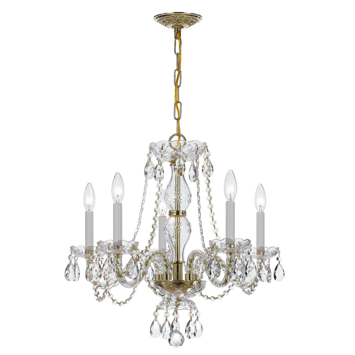 Crystorama Traditional Crystal 5 Light Clear Italian Crystal Polished Brass Chandelier