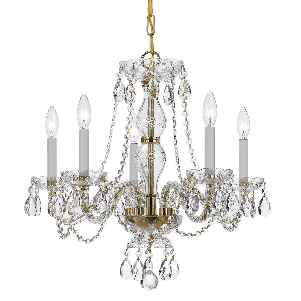 Crystorama Traditional Crystal 5 Light Clear Italian Crystal Polished Brass Chandelier