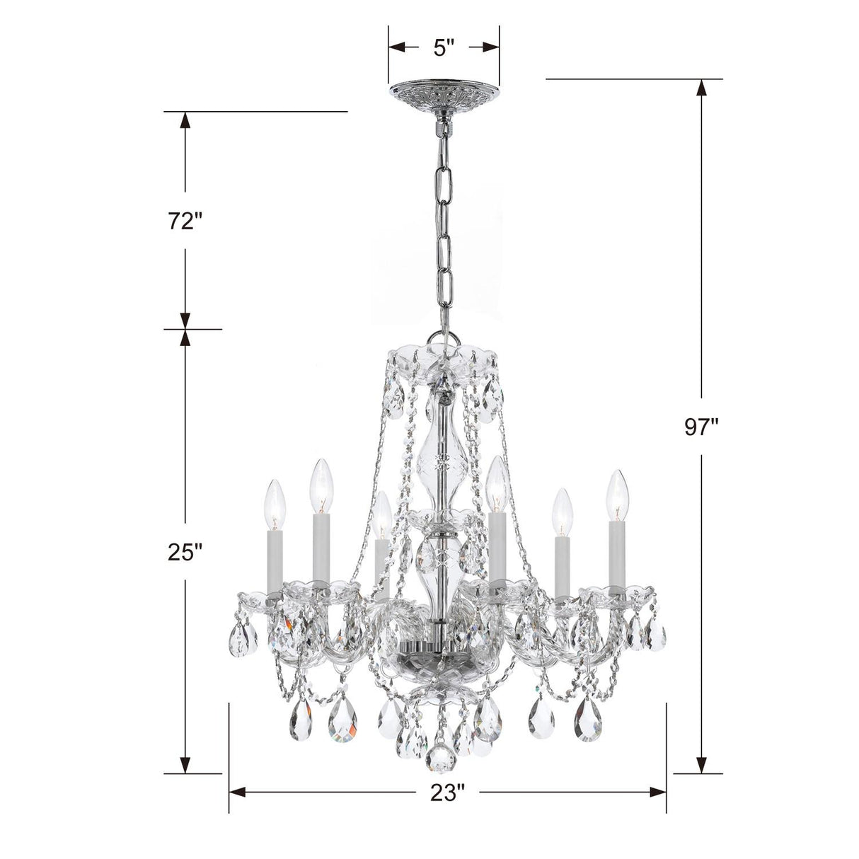 Crystorama Traditional Crystal 6 Light Clear Italian Crystal Polished Chrome Chandelier