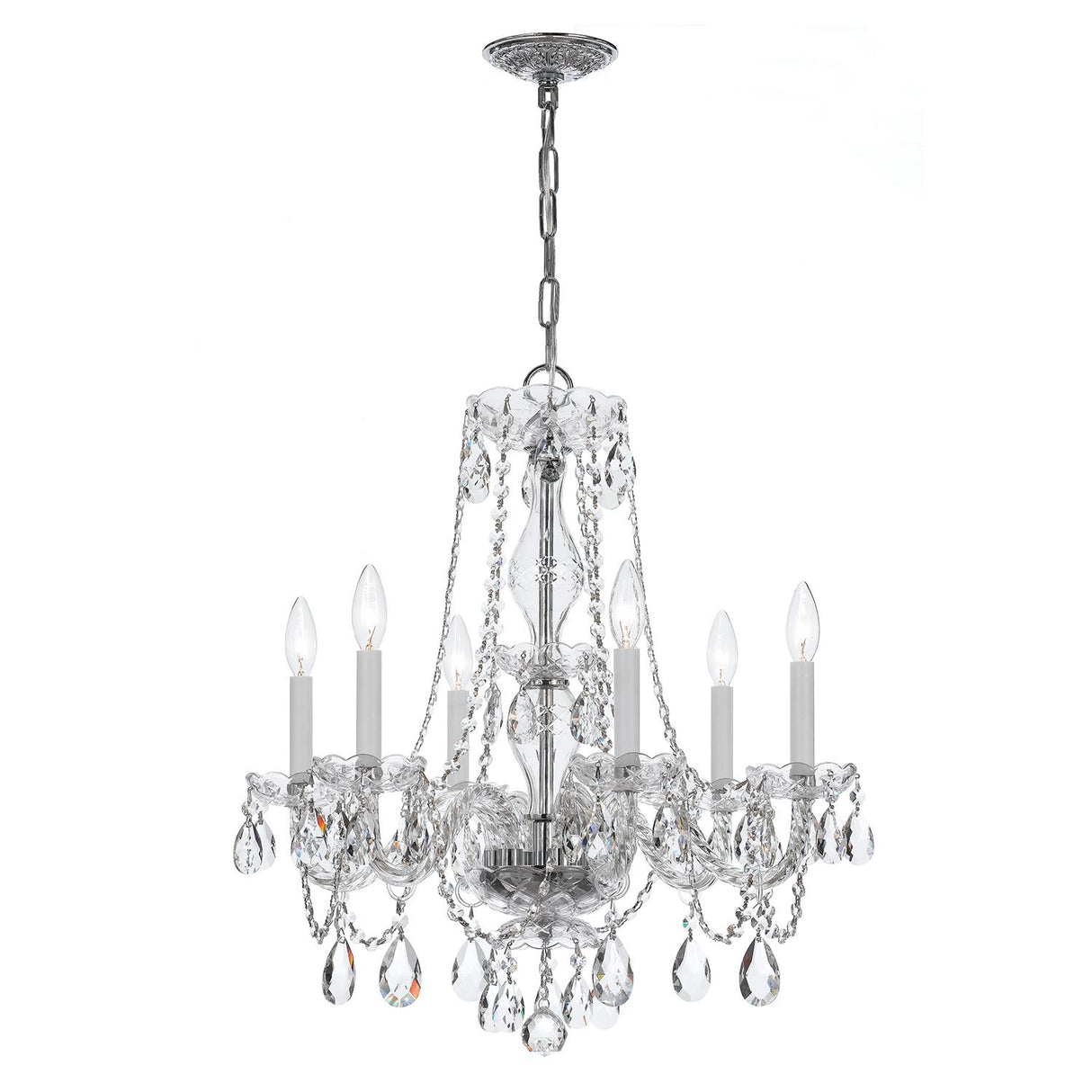 Crystorama Traditional Crystal 6 Light Clear Italian Crystal Polished Chrome Chandelier