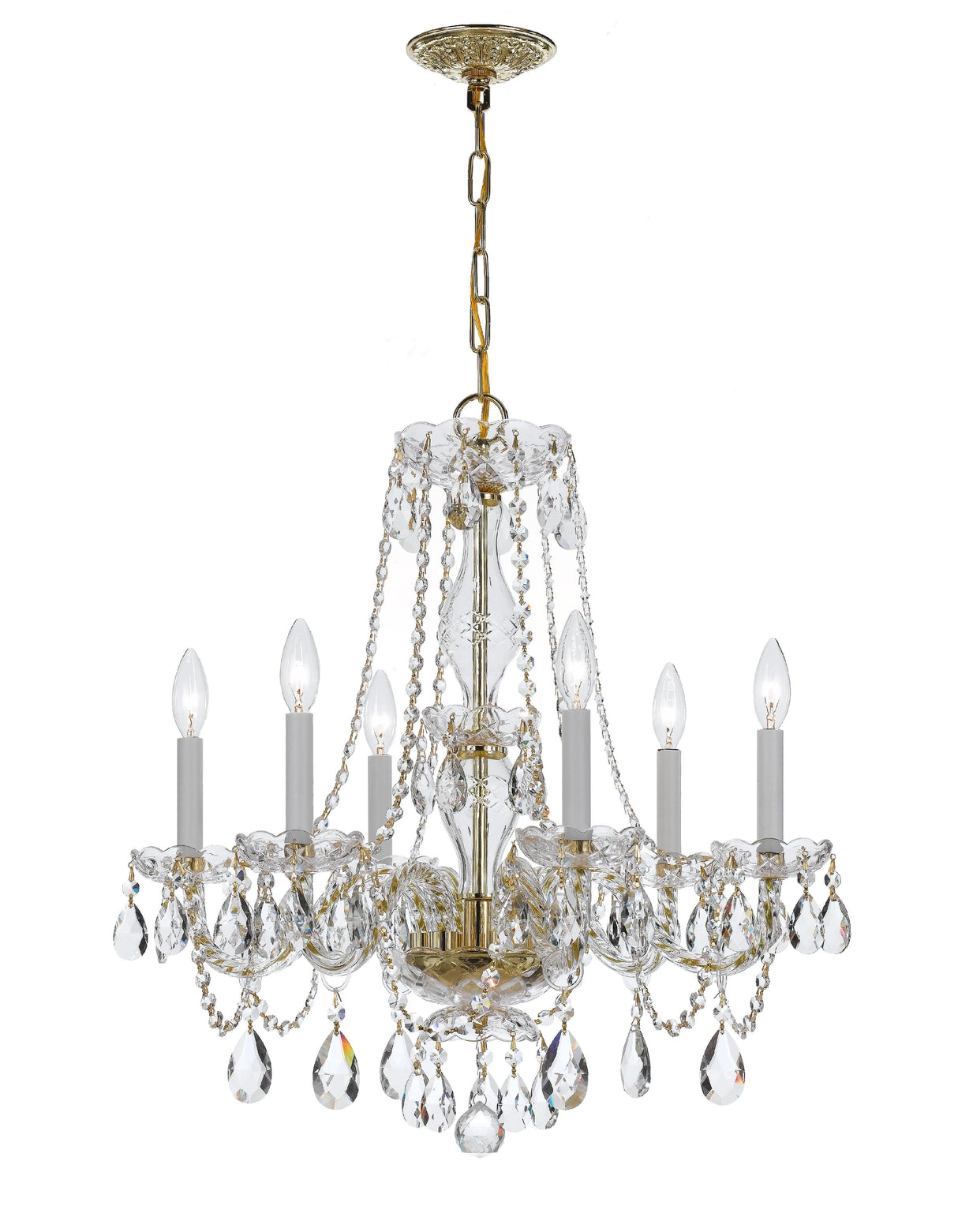Crystorama Traditional Crystal 6 Light Clear Italian Crystal Polished Brass Chandelier