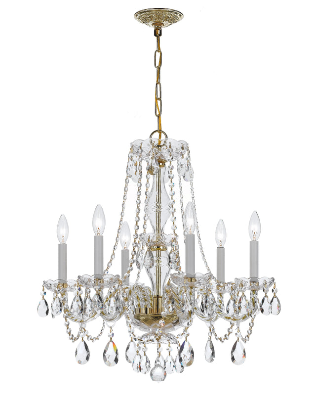 Crystorama Traditional Crystal 6 Light Clear Italian Crystal Polished Brass Chandelier