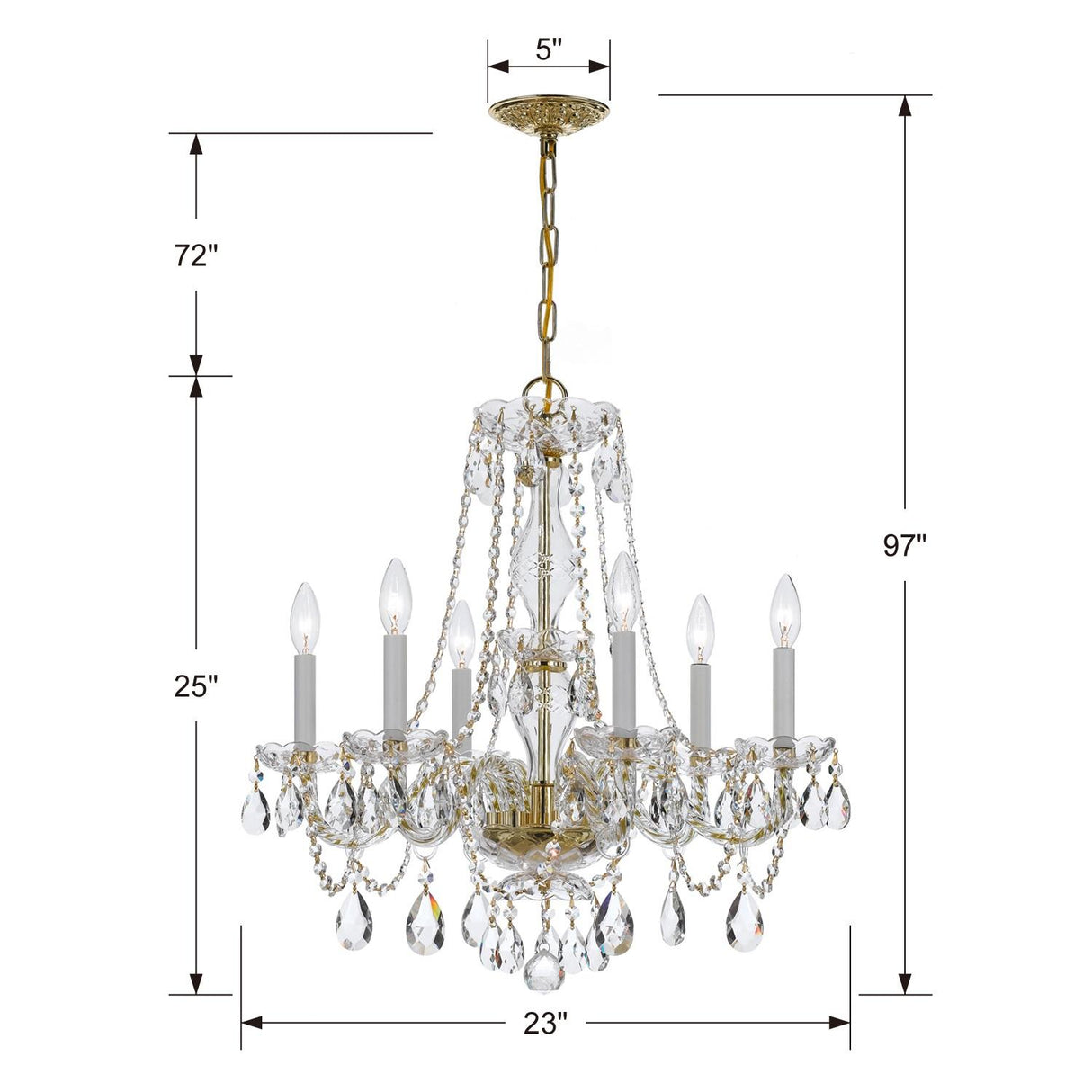 Crystorama Traditional Crystal 6 Light Clear Italian Crystal Polished Brass Chandelier
