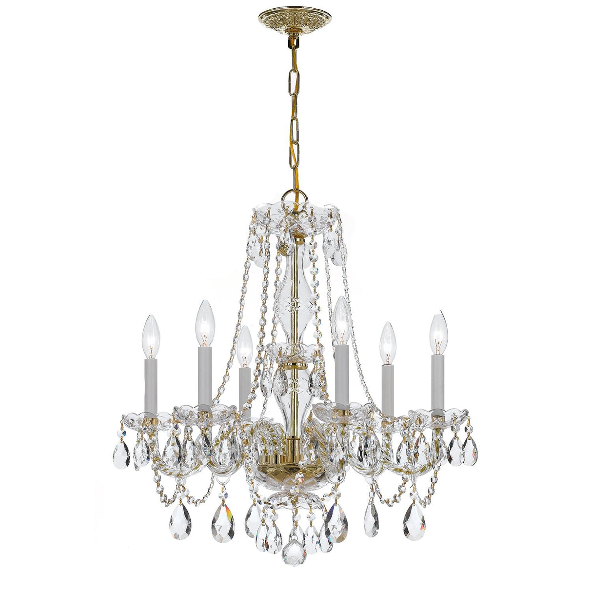 Crystorama Traditional Crystal 6 Light Clear Italian Crystal Polished Brass Chandelier