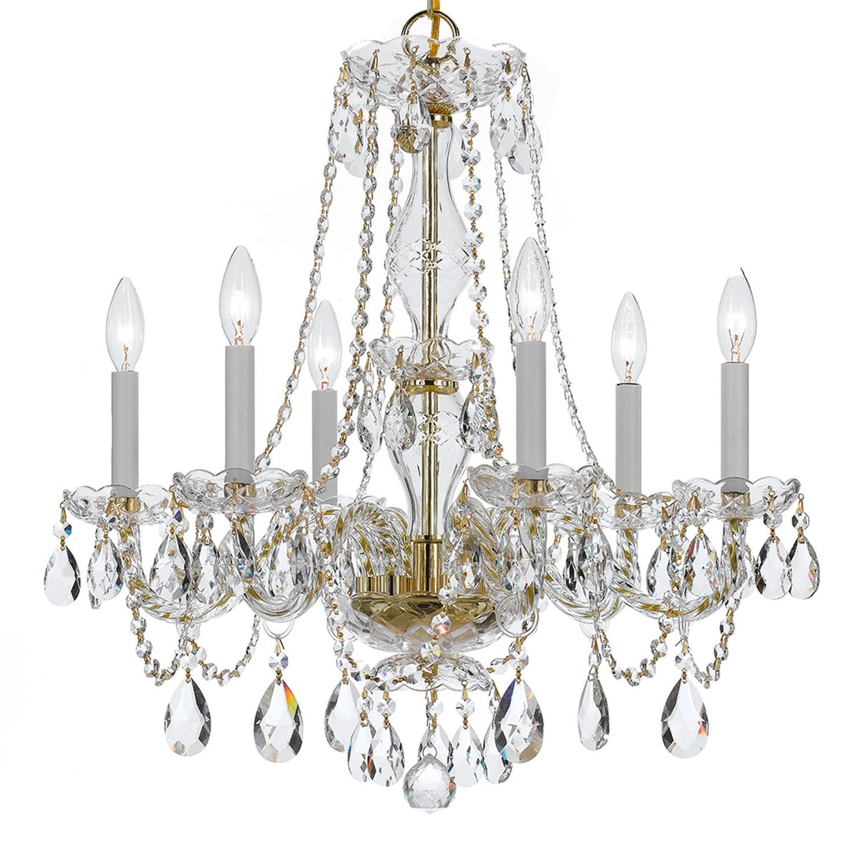 Crystorama Traditional Crystal 6 Light Clear Italian Crystal Polished Brass Chandelier
