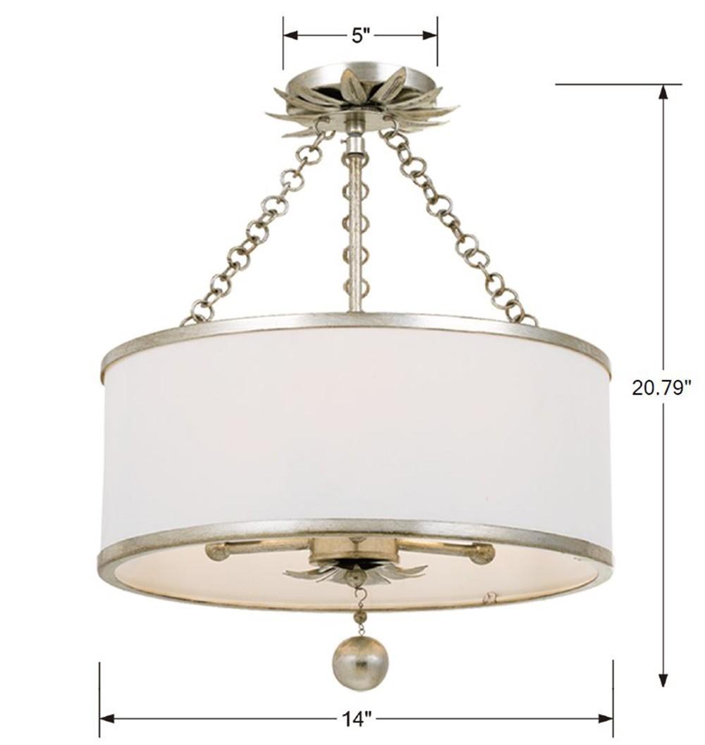Crystorama Broche 3 Light Antique Silver Semi Flush Mount