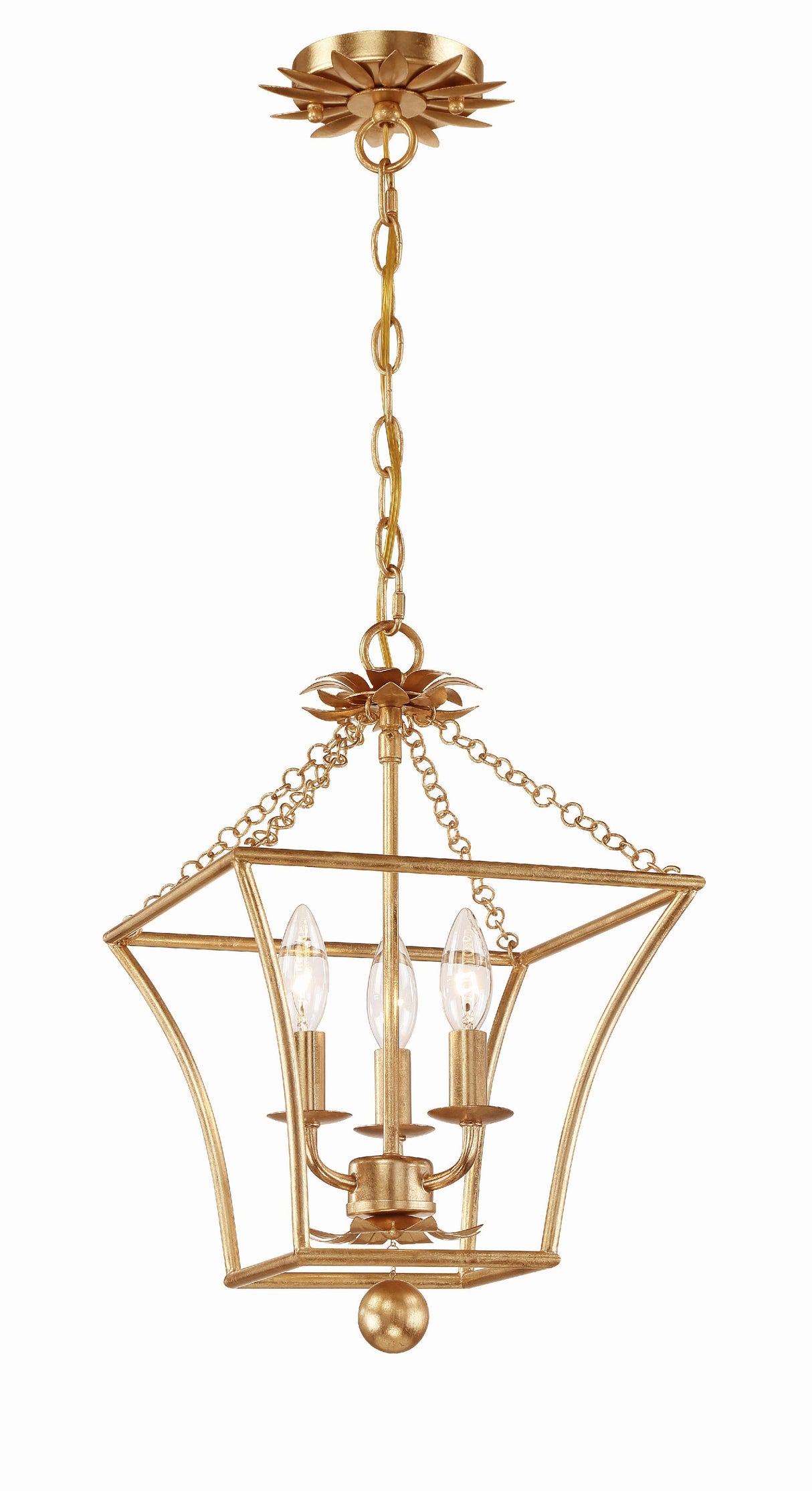 Crystorama Broche 3 Light Antique Gold Lantern Chandelier