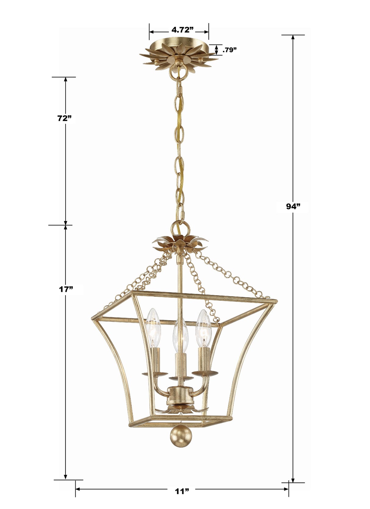 Crystorama Broche 3 Light Antique Gold Lantern Chandelier