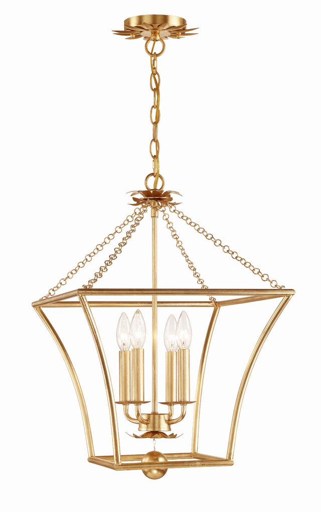 Crystorama Broche 4 Light Antique Gold Lantern Chandelier