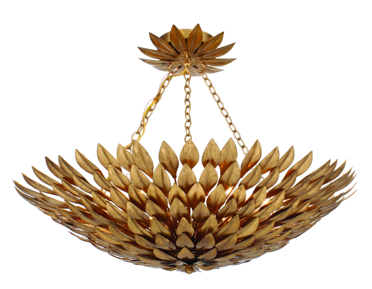 Crystorama Broche 6 Light Antique Gold Leaf Chandelier