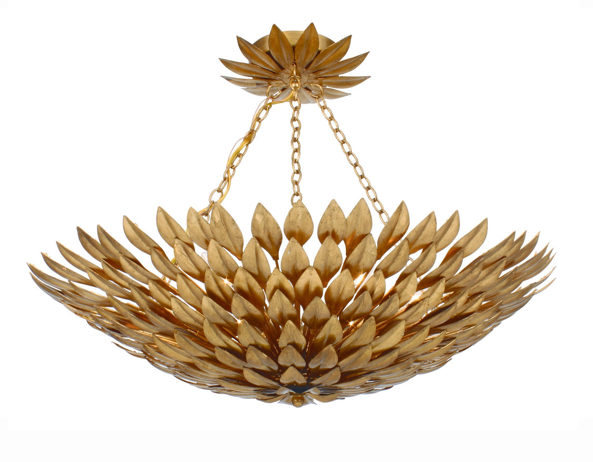 Crystorama Broche 6 Light Antique Gold Semi Flush Mount