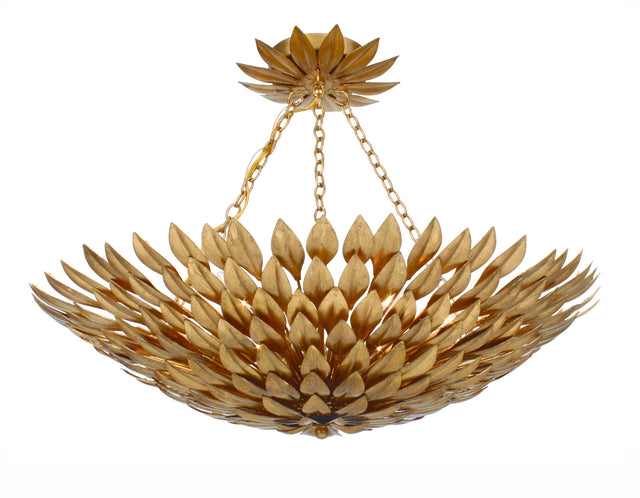 Crystorama Broche 6 Light Antique Gold Semi Flush Mount