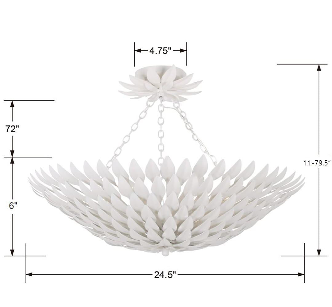 Crystorama Broche 6 Light Matte White Semi Flush Mount