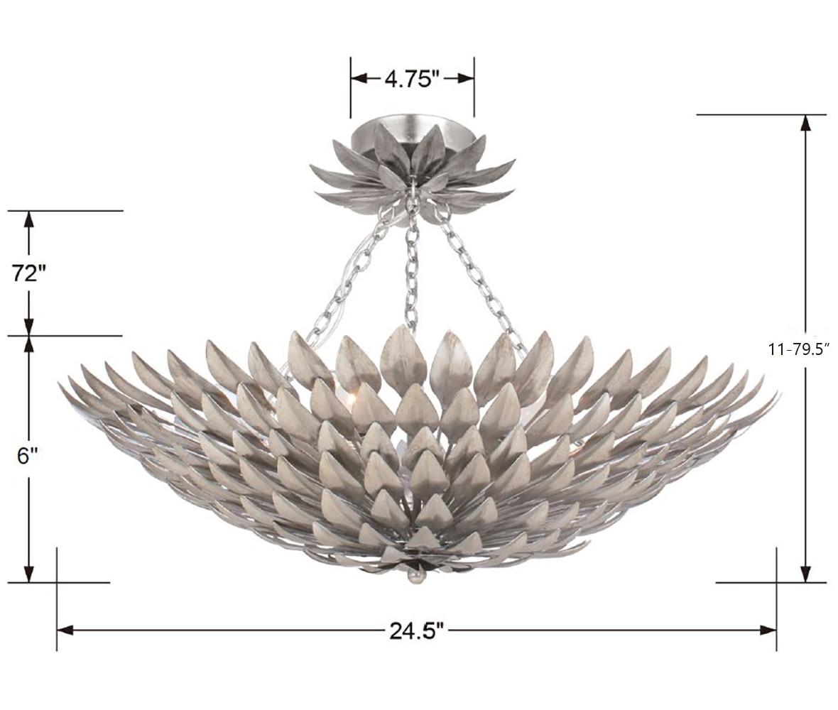 Crystorama Broche 6 Light Antique Silver Semi Flush Mount