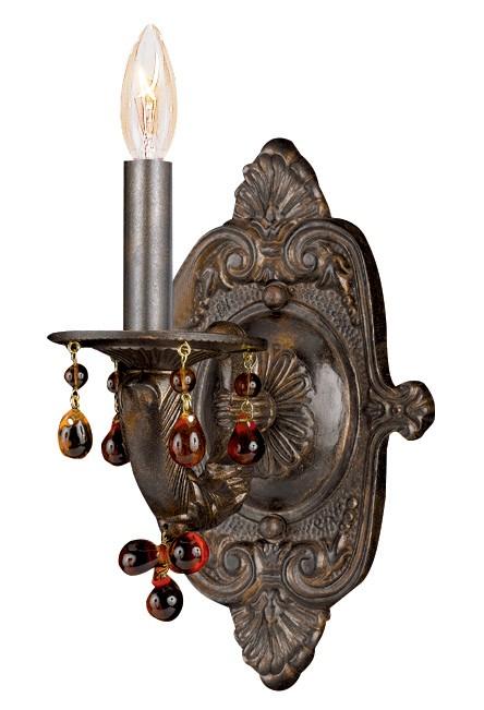 Crystorama Paris Market 1 Light Amber Crystal Venetian Bronze Sconce
