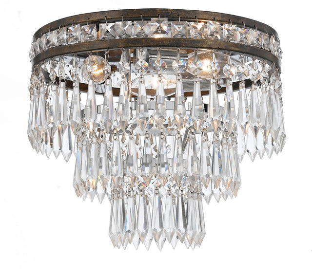 Crystorama Mercer 3 Light Hand Cut Crystal English Bronze Flush Mount