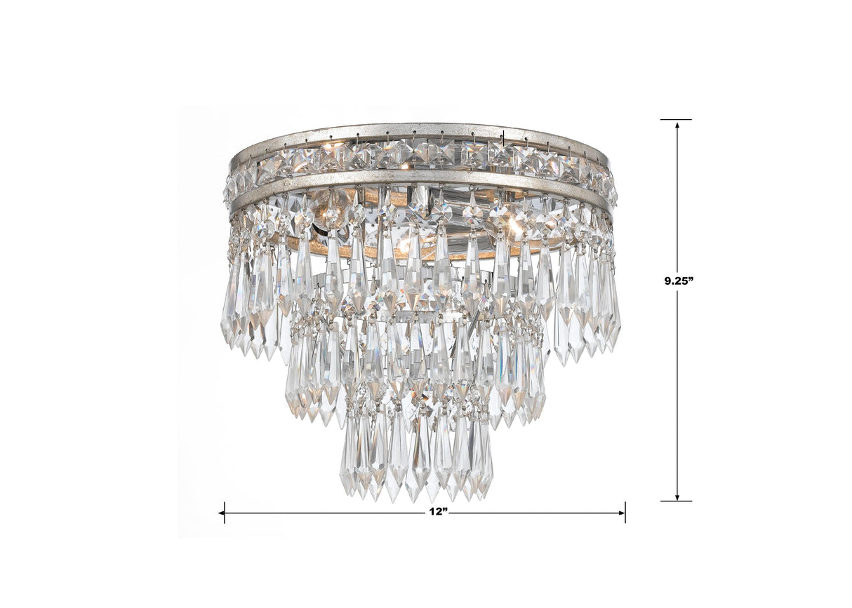 Crystorama Mercer 3 Light Hand Cut Crystal Olde Silver Flush Mount
