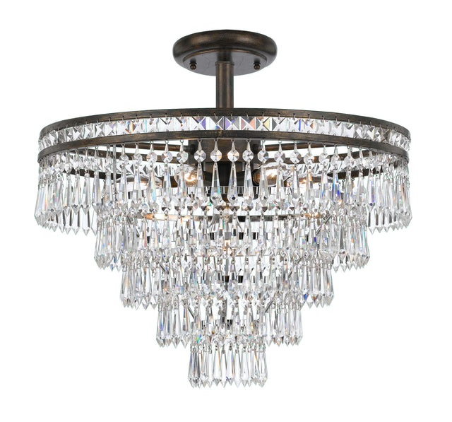 Crystorama Mercer 7 Light Hand Cut Crystal English Bronze Semi Flush Mount