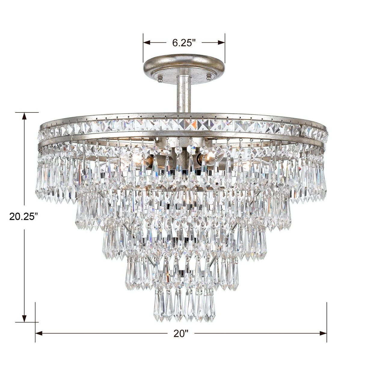 Crystorama Mercer 7 Light Hand Cut Crystal Olde Silver Semi Flush Mount
