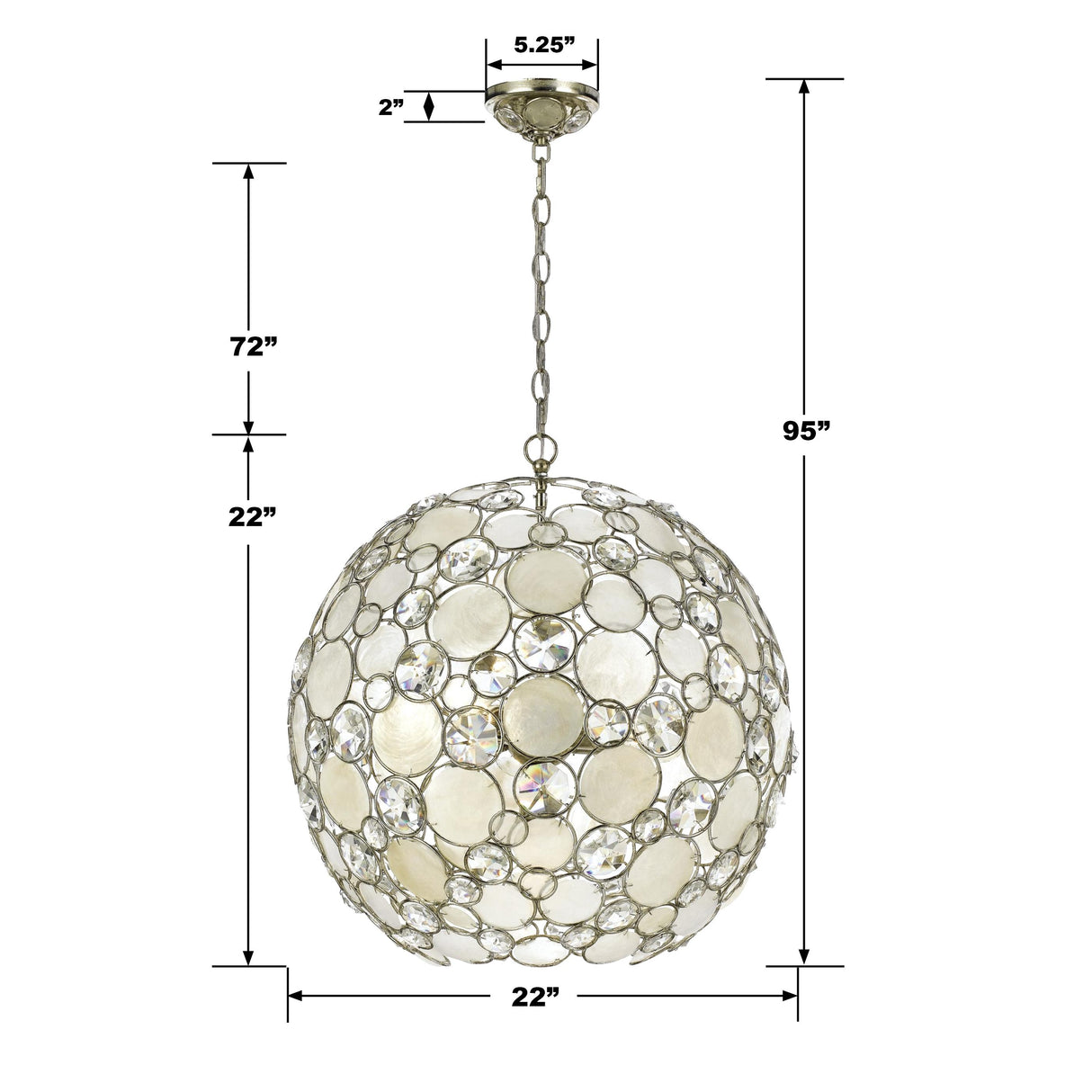 Crystorama Palla 6 Light Antique Silver Sphere Pendant