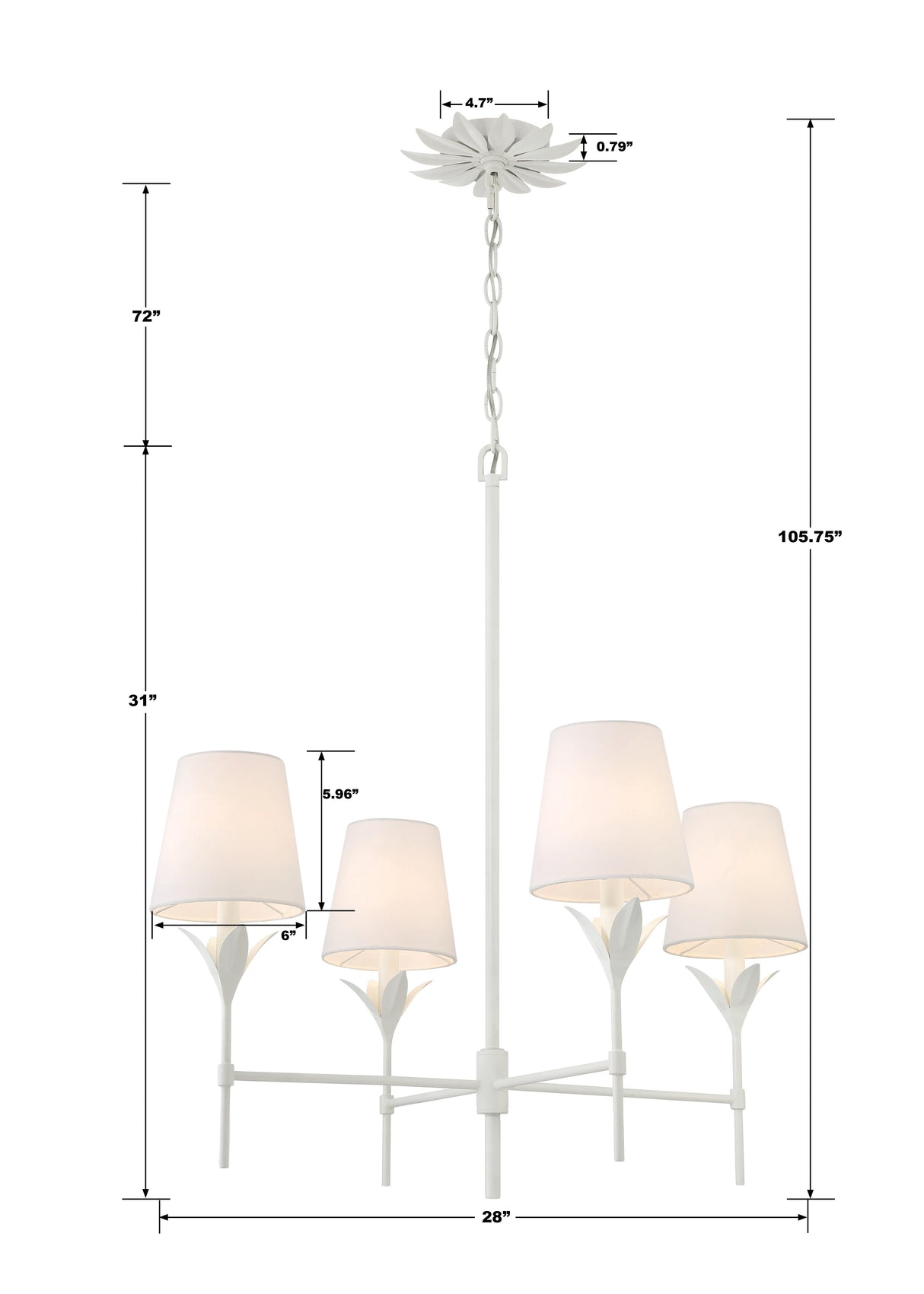 Crystorama Broche 4 Light Matte White Chandelier