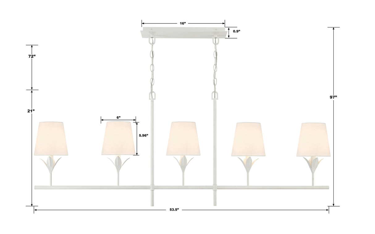 Crystorama Broche 5 Light Matte White Linear Chandelier
