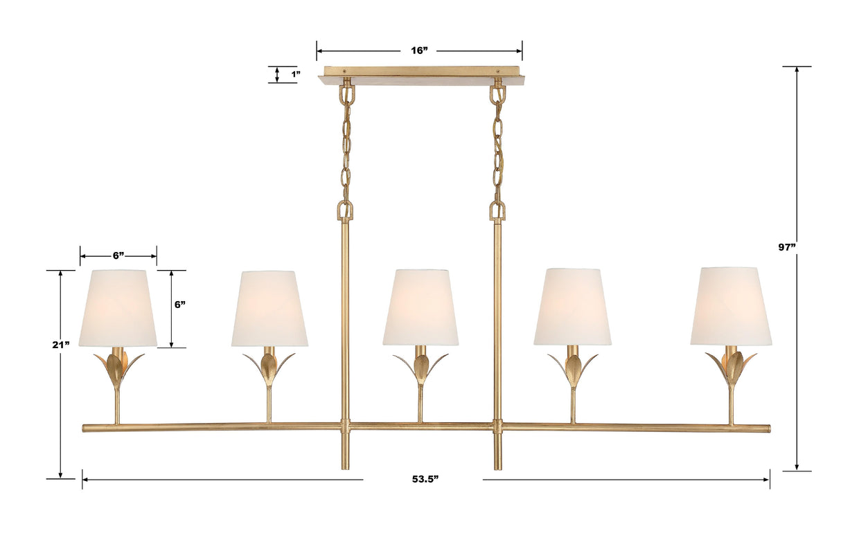 Crystorama Broche 5 Light Antique Gold Linear Chandelier