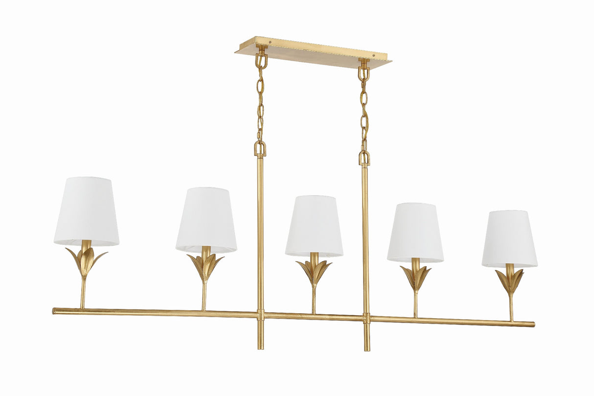 Crystorama Broche 5 Light Antique Gold Linear Chandelier