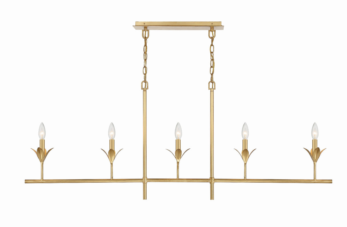 Crystorama Broche 5 Light Antique Gold Linear Chandelier