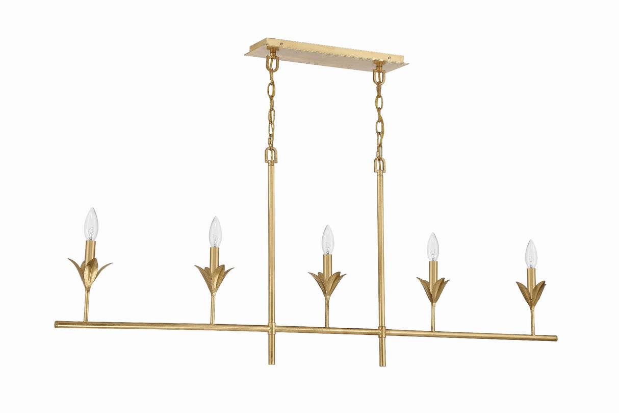 Crystorama Broche 5 Light Antique Gold Linear Chandelier