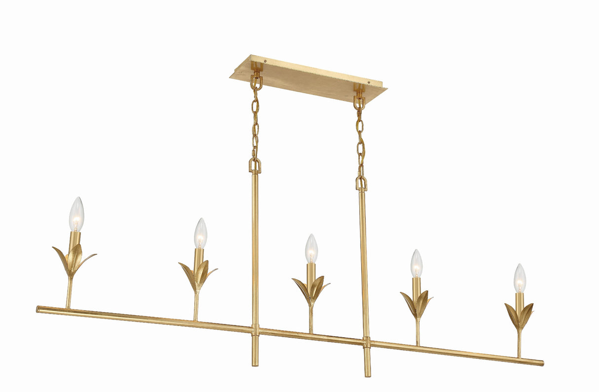 Crystorama Broche 5 Light Antique Gold Linear Chandelier