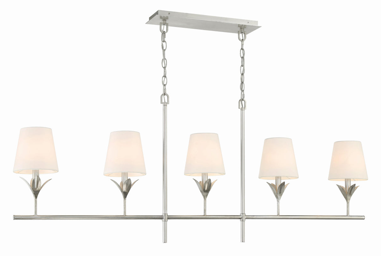 Crystorama Broche 5 Light Antique Silver Linear Chandelier