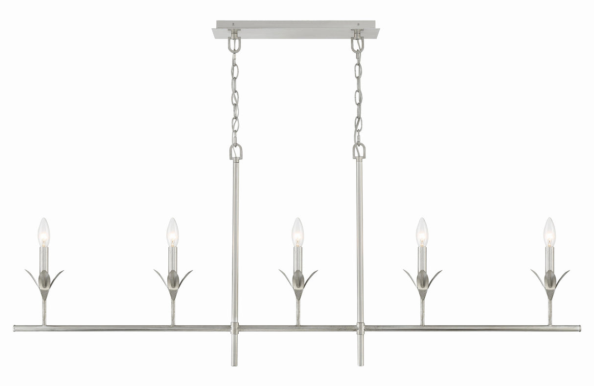 Crystorama Broche 5 Light Antique Silver Linear Chandelier