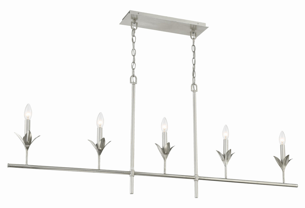 Crystorama Broche 5 Light Antique Silver Linear Chandelier