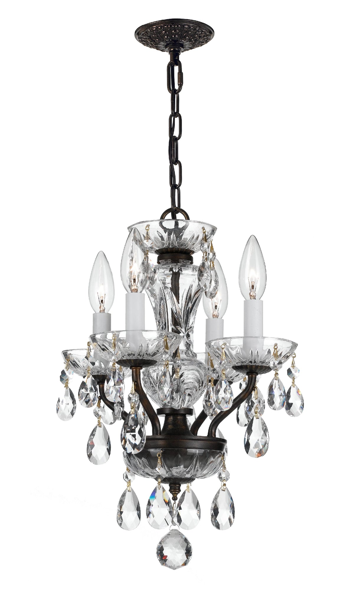 Crystorama Traditional Crystal 4 Light Clear Italian Crystal English Bronze Mini Chandelier