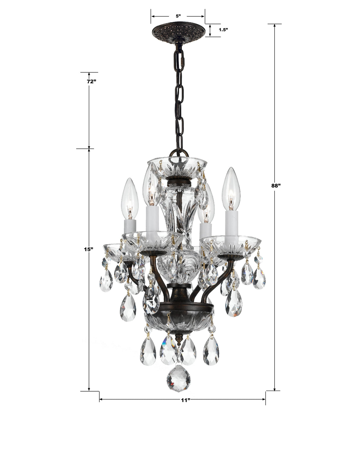 Crystorama Traditional Crystal 4 Light Clear Italian Crystal English Bronze Mini Chandelier