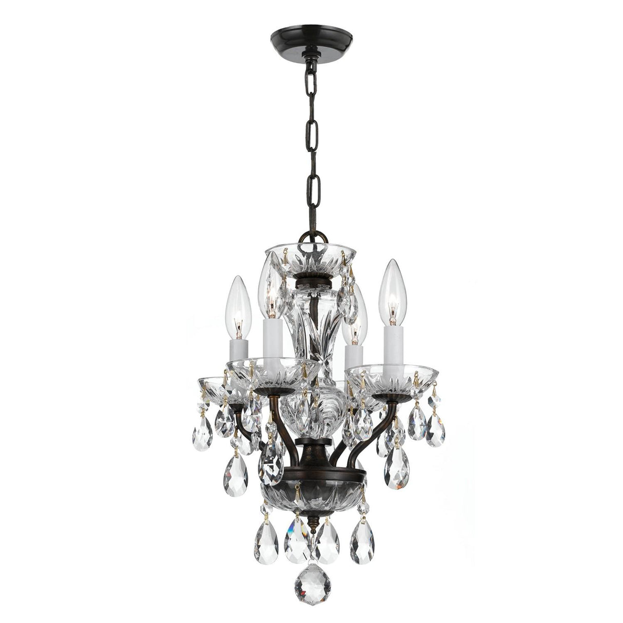 Crystorama Traditional Crystal 4 Light Swarovski Strass Crystal English Bronze Mini Chandelier