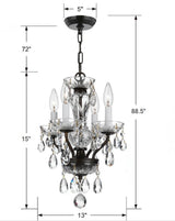 Crystorama Traditional Crystal 4 Light Swarovski Strass Crystal English Bronze Mini Chandelier