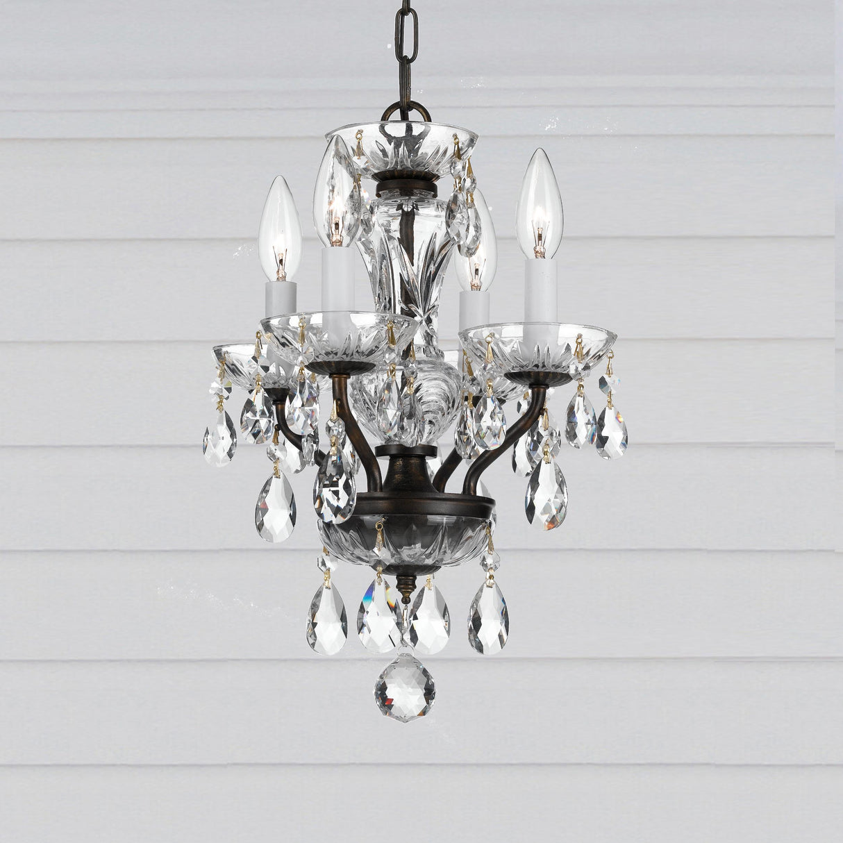 Crystorama Traditional Crystal 4 Light Swarovski Strass Crystal English Bronze Mini Chandelier