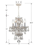 Crystorama Traditional Crystal 4 Light Swarovski Strass Crystal Wet White Mini Chandelier