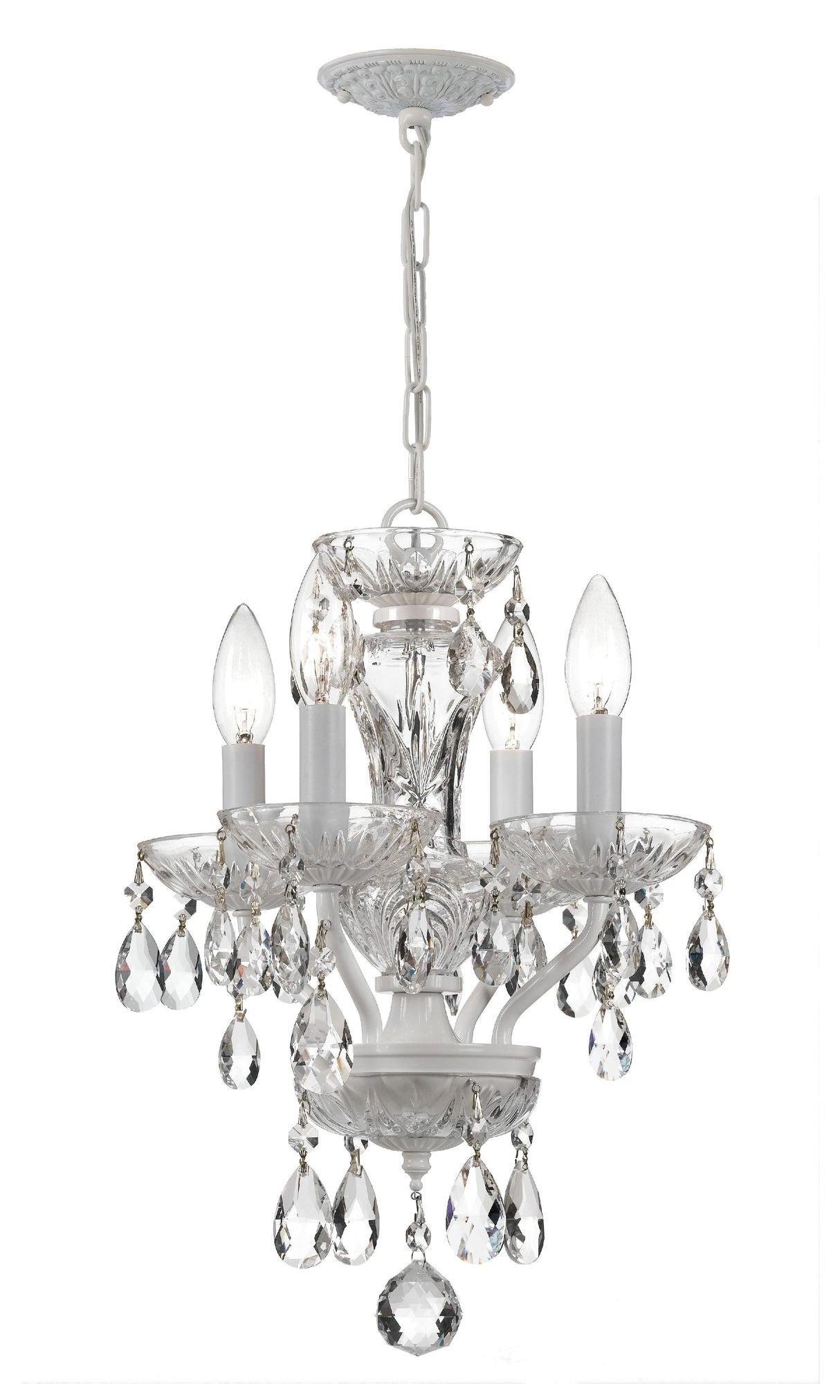 Crystorama Traditional Crystal 4 Light Hand Cut Crystal Wet White Mini Chandelier