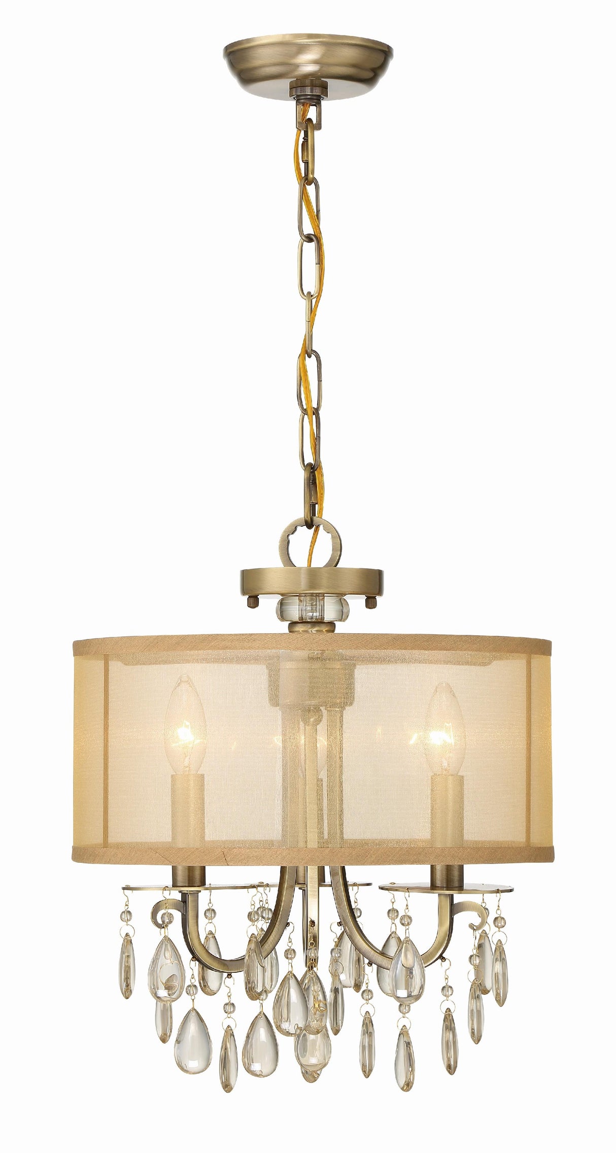 Crystorama Hampton 3 Light Antique Brass Etruscan Crystal Drum Shade Mini Chandelier