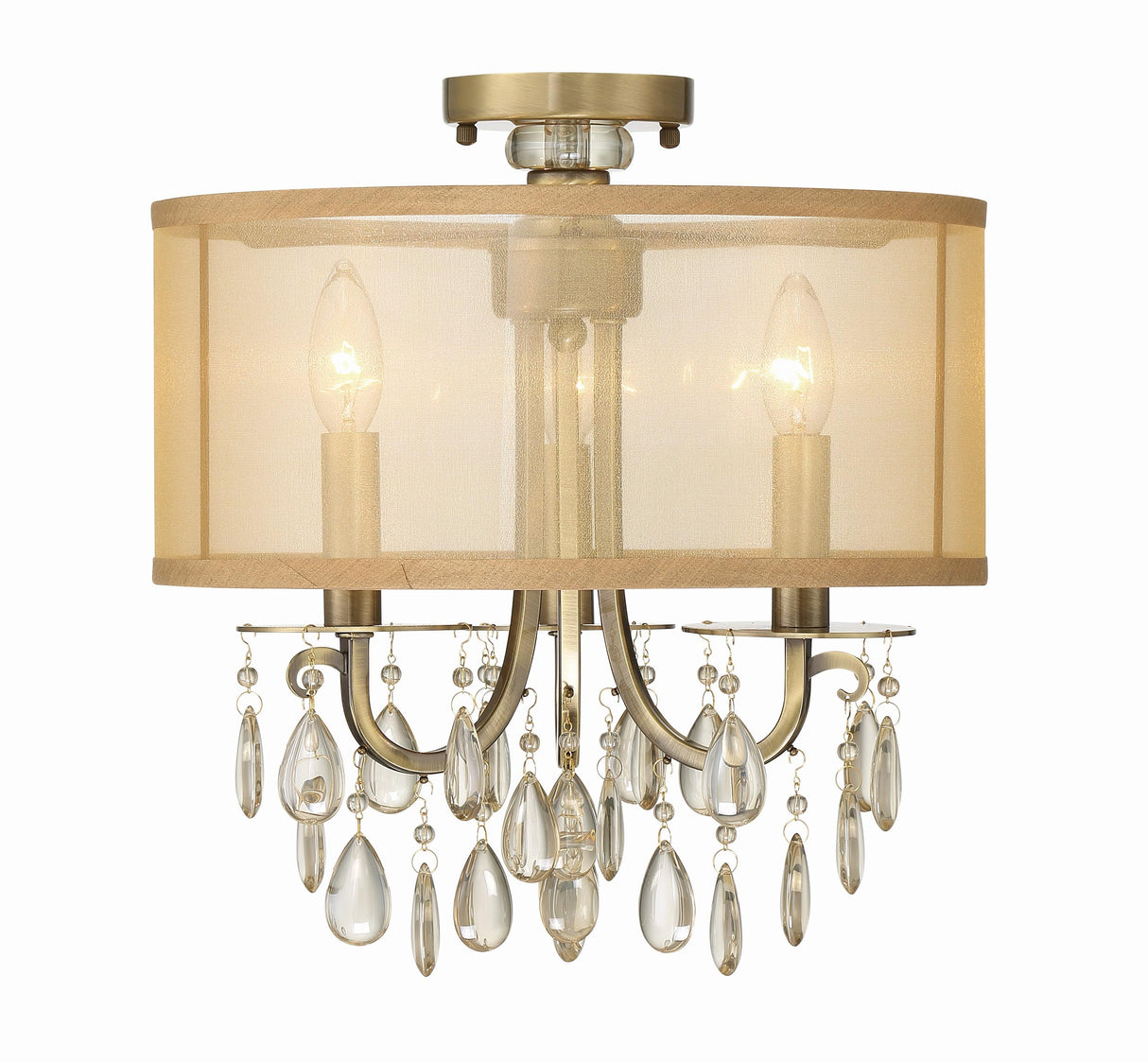 Crystorama Hampton 3 Light Antique Brass Etruscan Crystal Drum Shade Semi Flush Mount