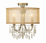 Crystorama Hampton 3 Light Antique Brass Etruscan Crystal Drum Shade Semi Flush Mount