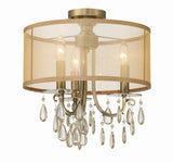 Crystorama Hampton 3 Light Antique Brass Etruscan Crystal Drum Shade Semi Flush Mount