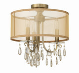 Crystorama Hampton 3 Light Antique Brass Etruscan Crystal Drum Shade Semi Flush Mount