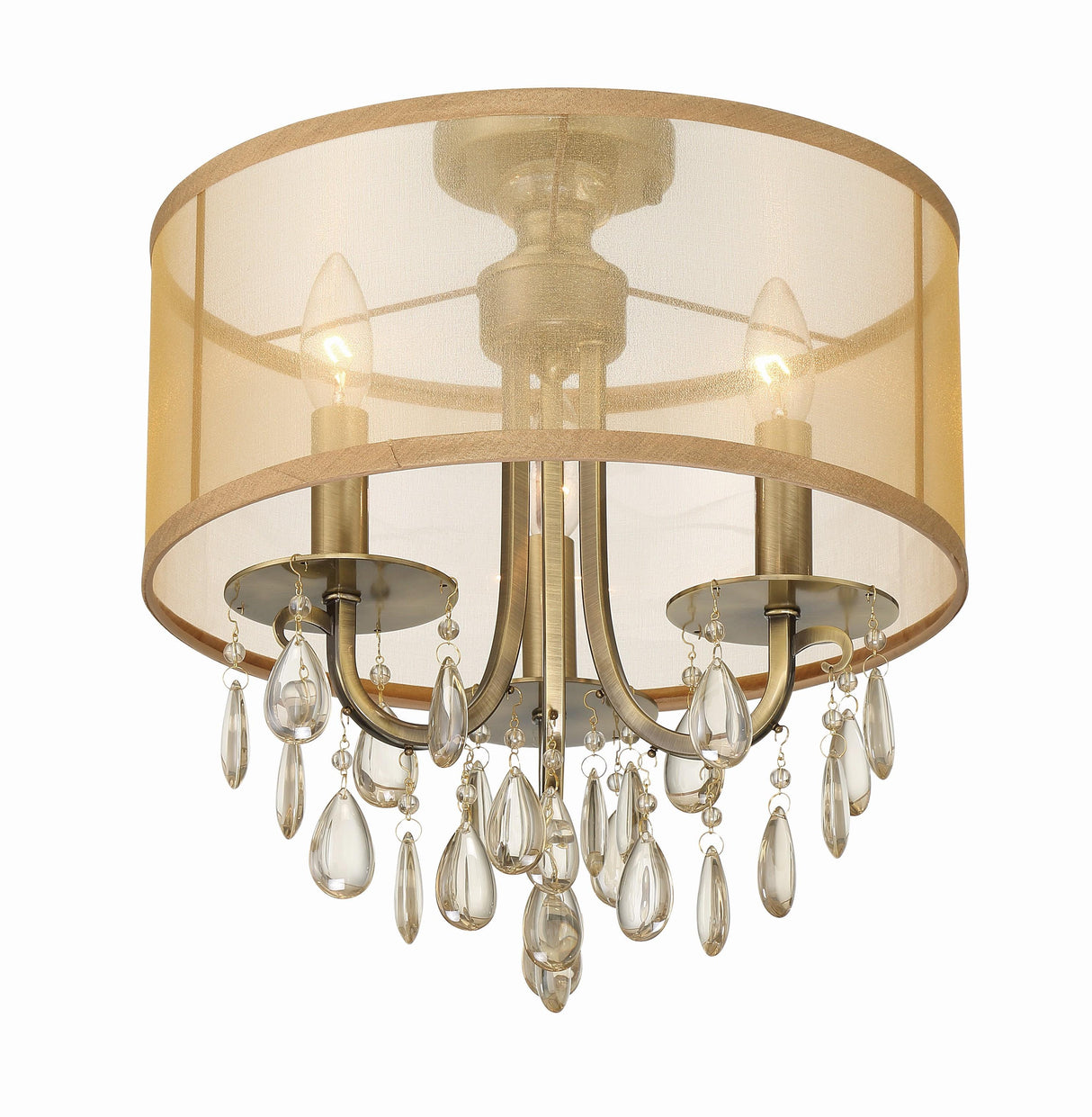 Crystorama Hampton 3 Light Antique Brass Etruscan Crystal Drum Shade Semi Flush Mount