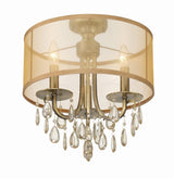 Crystorama Hampton 3 Light Antique Brass Etruscan Crystal Drum Shade Semi Flush Mount