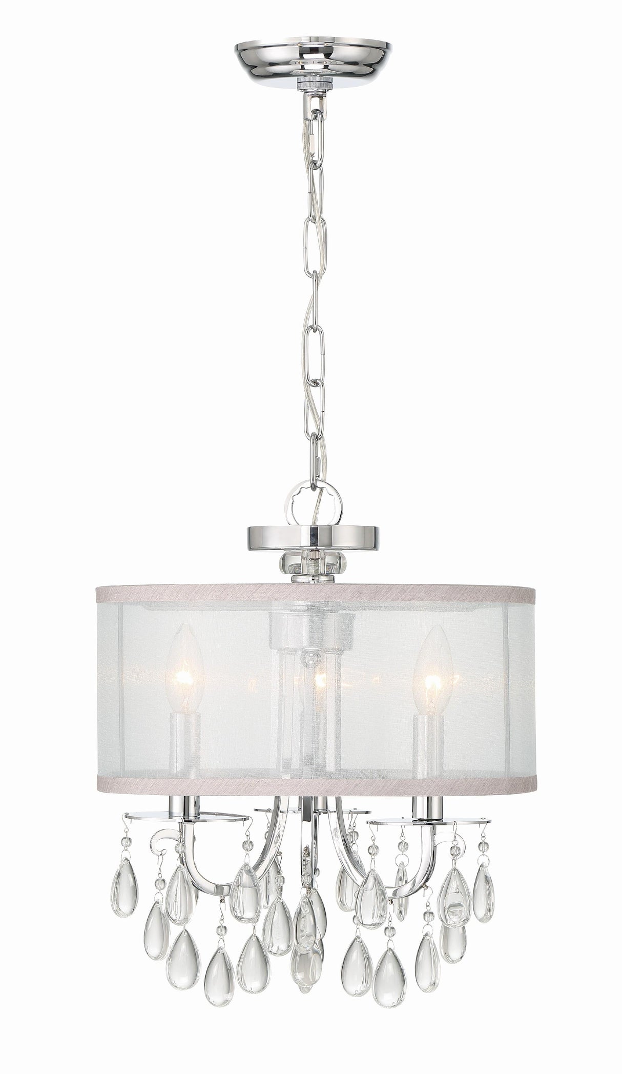 Crystorama Hampton 3 Light Polished Chrome Clear Crystal Drum Shade Mini Chandelier